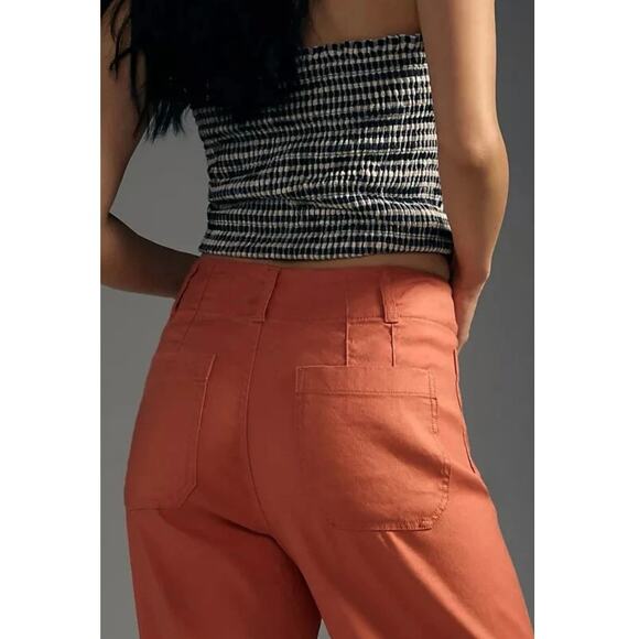 Anthropologie Mauve The Colette Linen Blend Crop Wide Leg Pants Orange Size 31 - Picture 4 of 10